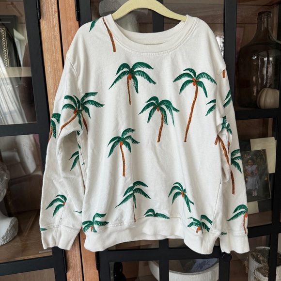 Pink Chicken Girls Organic cotton Sweatshirt crewneck Cream Palm Trees print - Picture 2 of 7